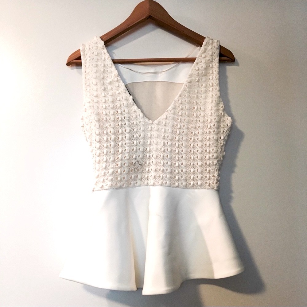 NWT Zara White Textured Peplum Sleeveless Quiet Luxury Top (S)